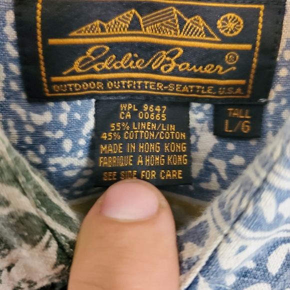 Vintage Patterned Eddie Bauer Short Sleeve Button Down Casual Shirt Linen Blend - Picture 4 of 6